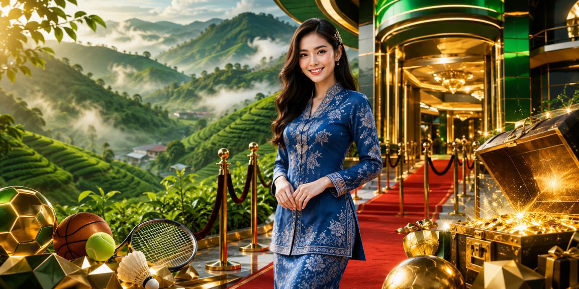 Pengguna Malaysia dalam baju kurung menikmati pertaruhan sukan di platform 7020 dengan gaya tempatan